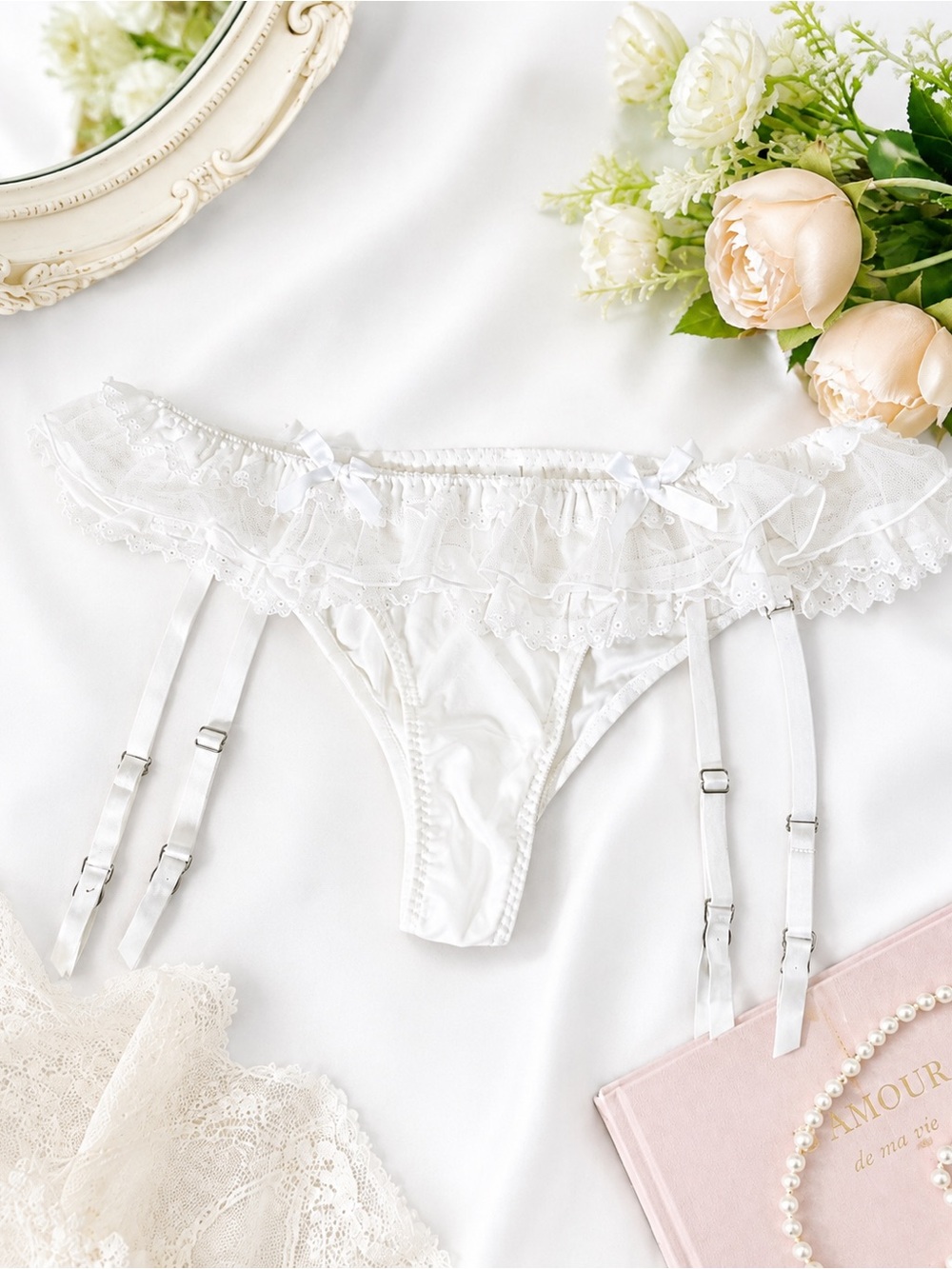 NWT Victoria’s Secret I Do Bridal Garter Thong Panty White Lingerie Shower M